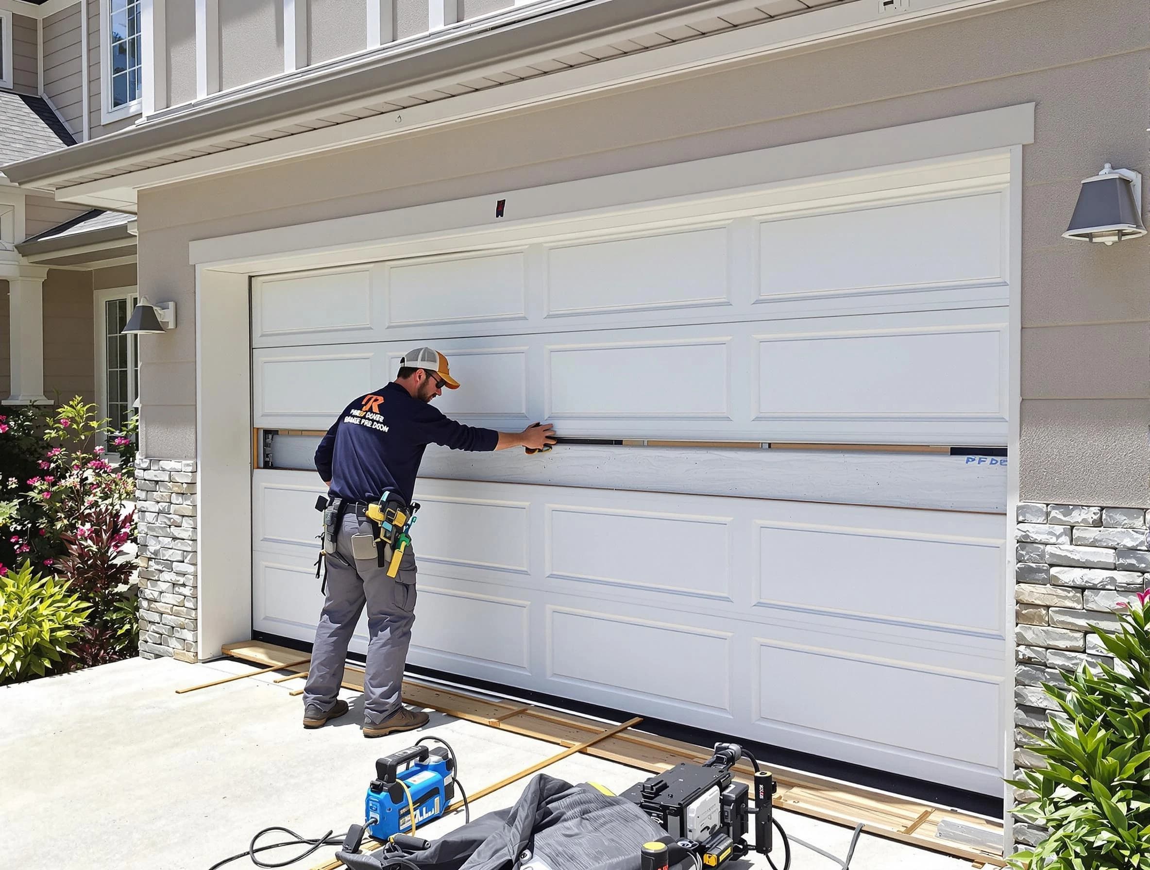Layton Garage Door Repair team performing complete garage door replacement at Layton residence