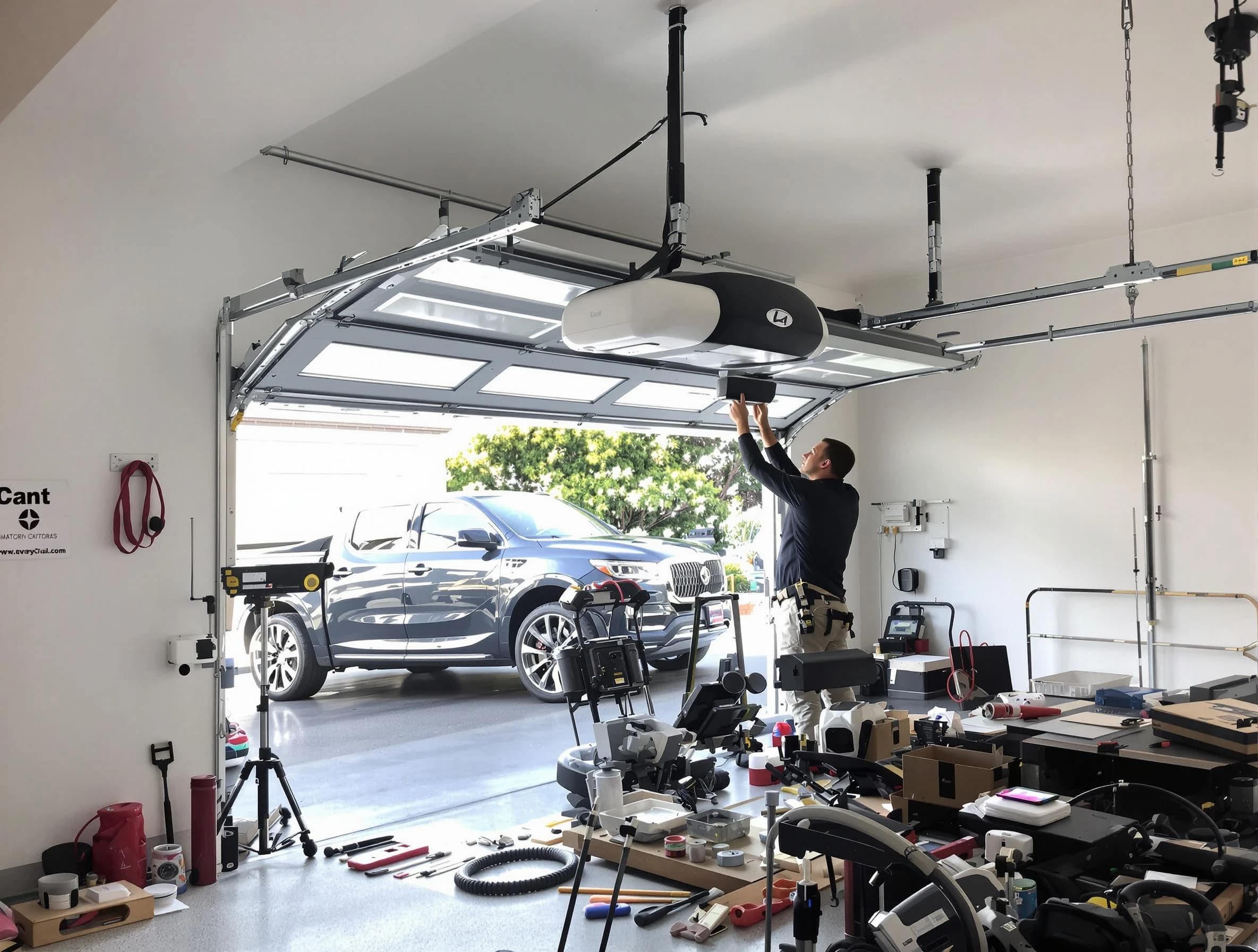 Layton Garage Door Repair specialist installing smart garage door opener system in Layton home