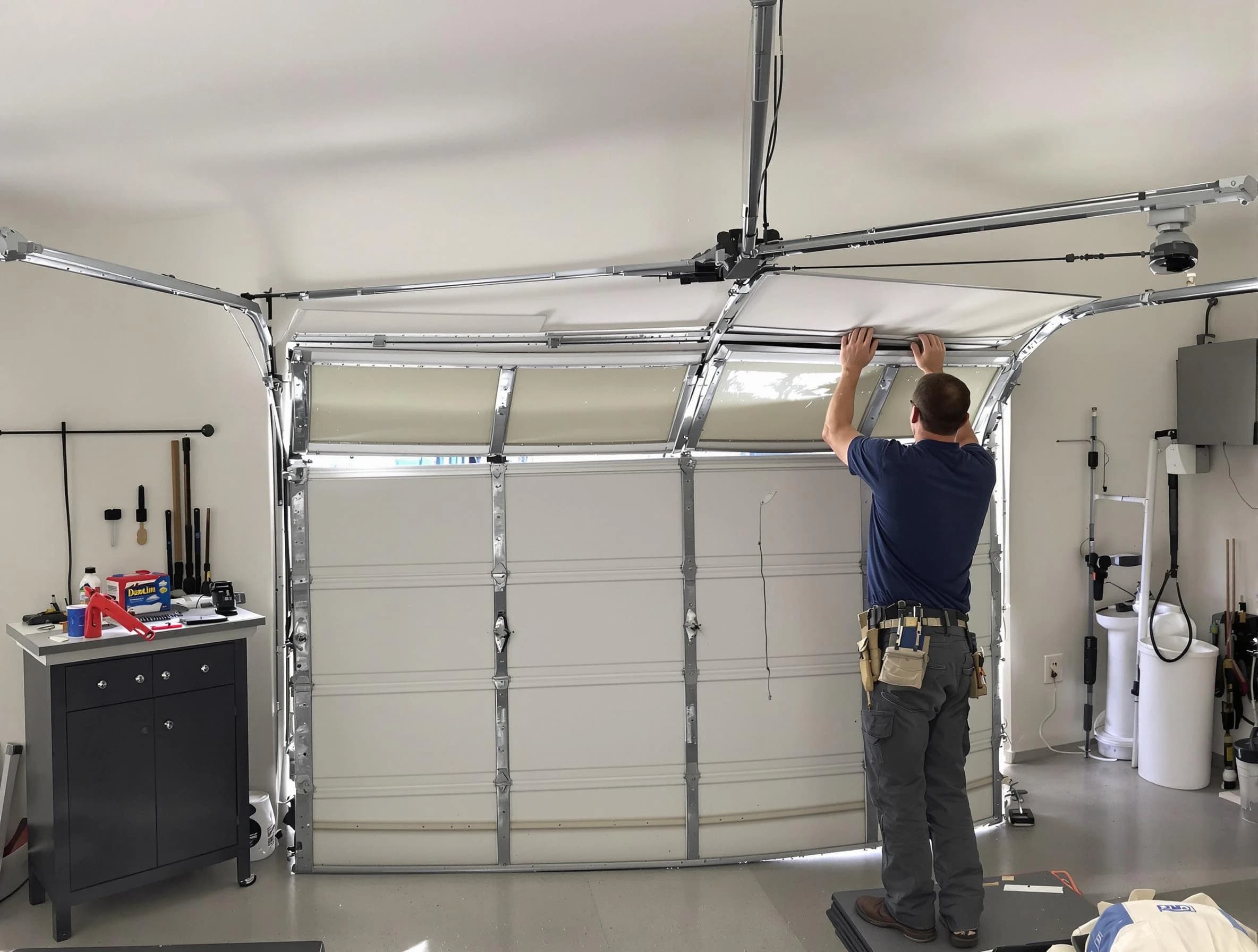 Layton Garage Door Repair specialist performing precise section replacement on Layton garage door