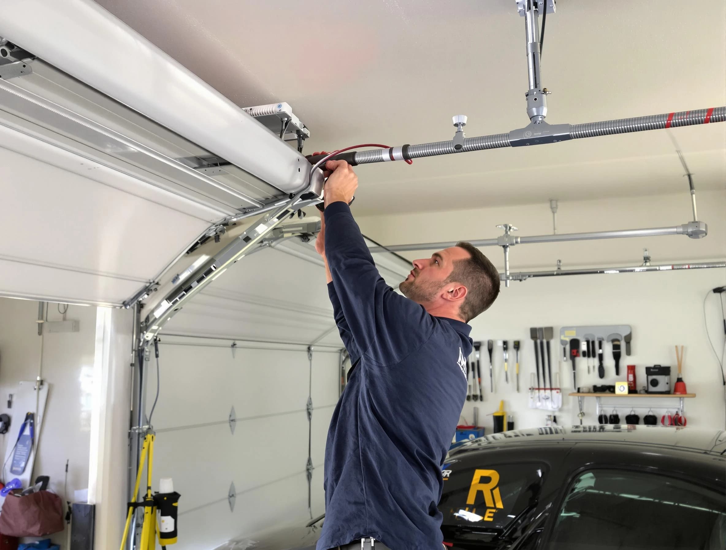 Layton Garage Door Repair technician performing garage door cable repair in Layton