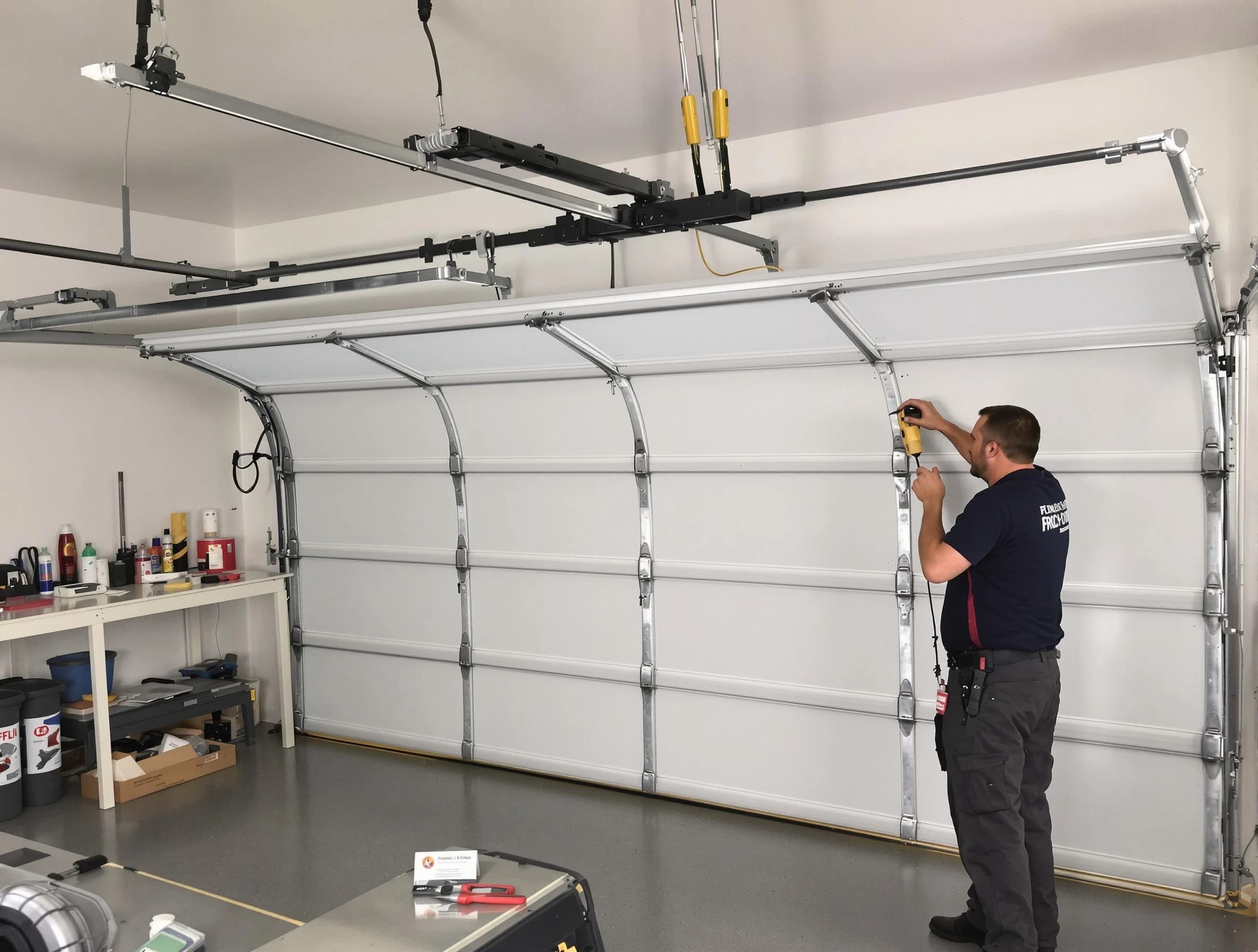 Layton Garage Door Repair certified technician performing overhead door system repair in Layton