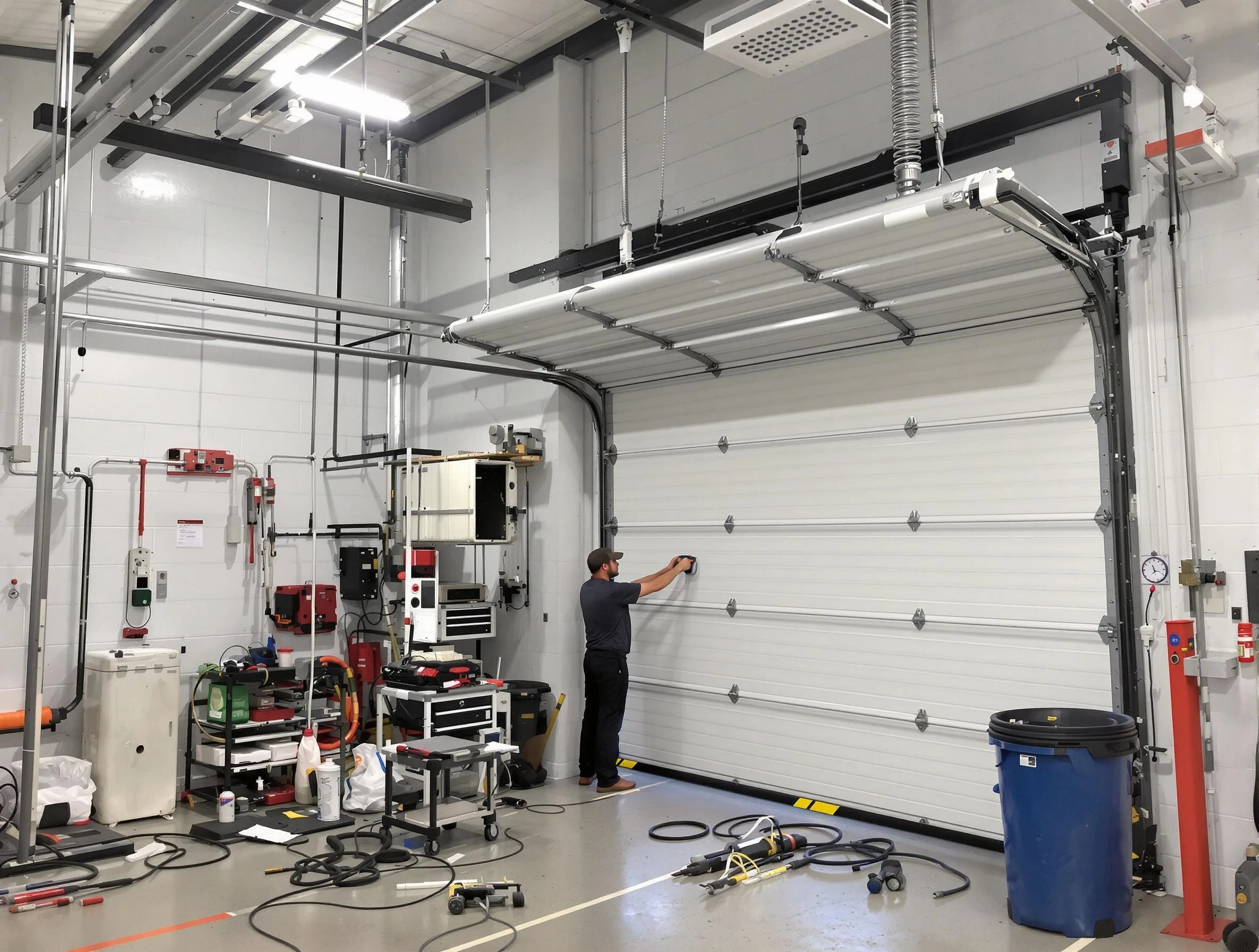 Layton Garage Door Repair certified technician performing commercial door repair at a Layton business facility