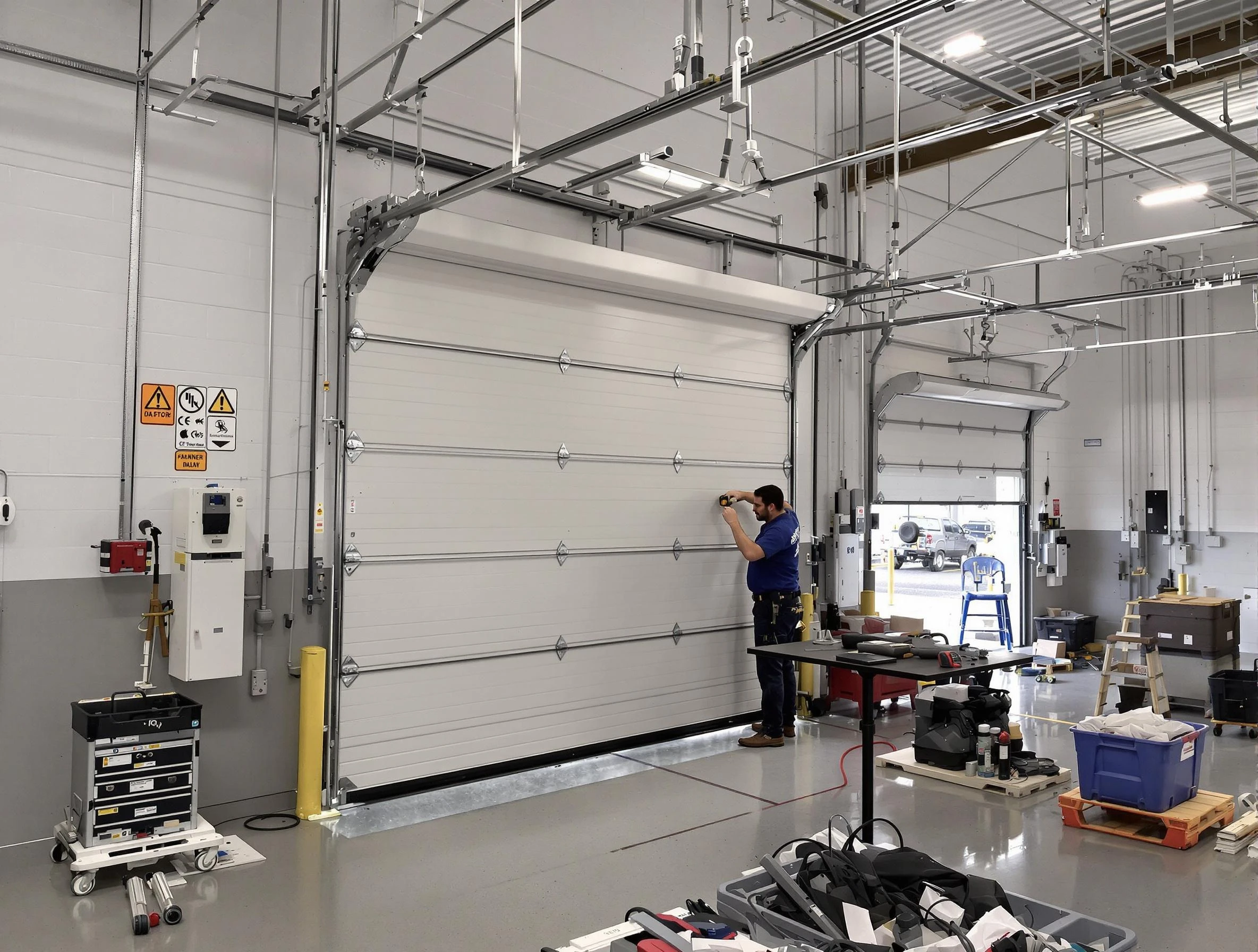 Commercial garage door repair being performed by Layton Garage Door Repair expert in Layton