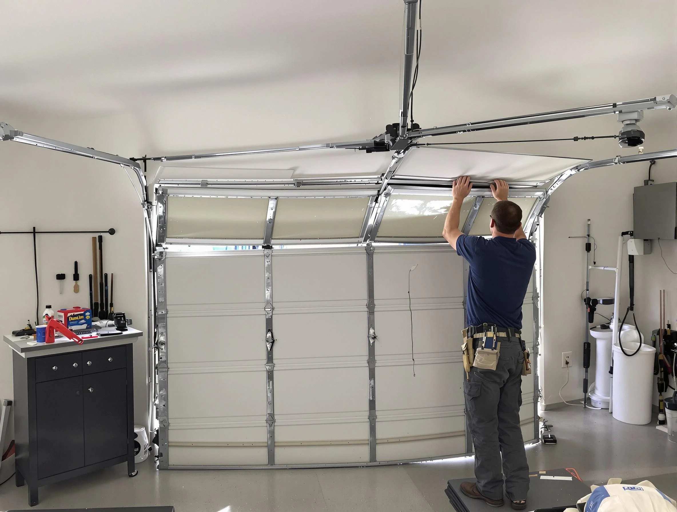 Layton Garage Door Repair specialist performing precise section replacement on Layton garage door